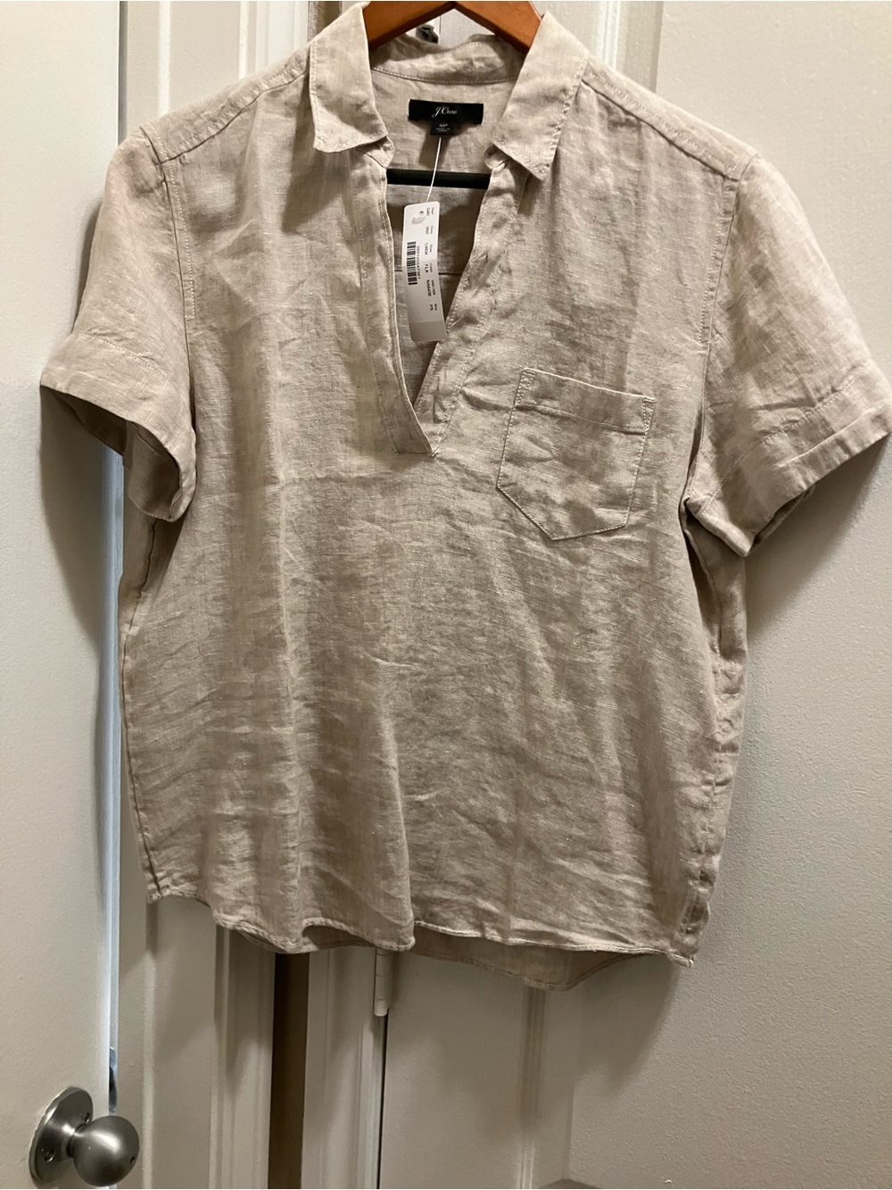 J. Crew Women’s Short-Sleeve Linen Pop Over Shirt in Flax Color